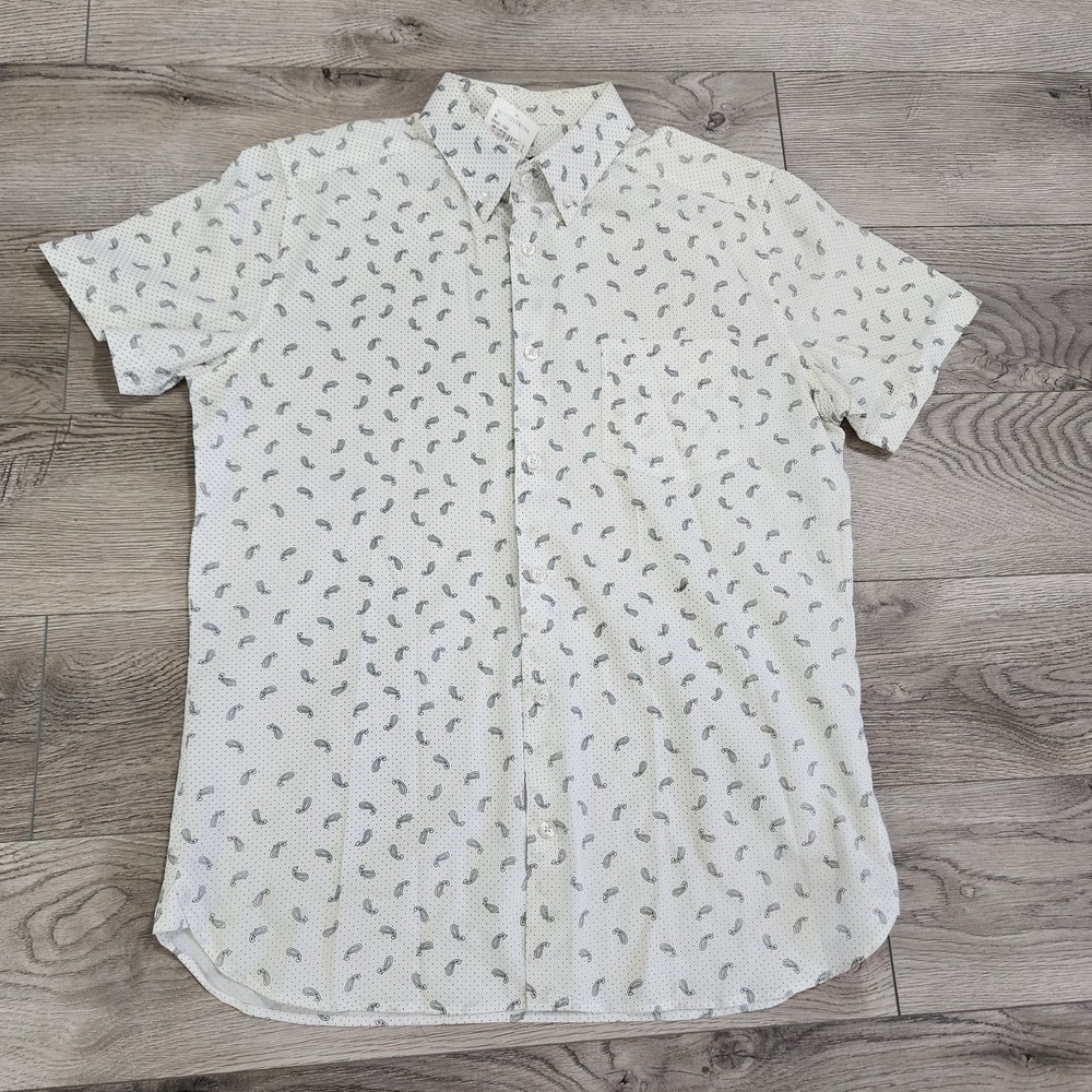 Bedford Park Shirt Men M Black White Button Down Short Sleeve Cotton Luxury NWT - Picture 2 of 8